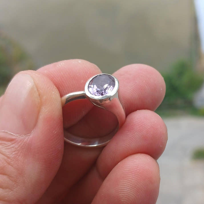Amethyst Ring, Sterling Silver Ring, Solitaire Ring, Purple Amethyst, handmade silver ring, gemstone silver ring, gift for her - Size 7.5-2