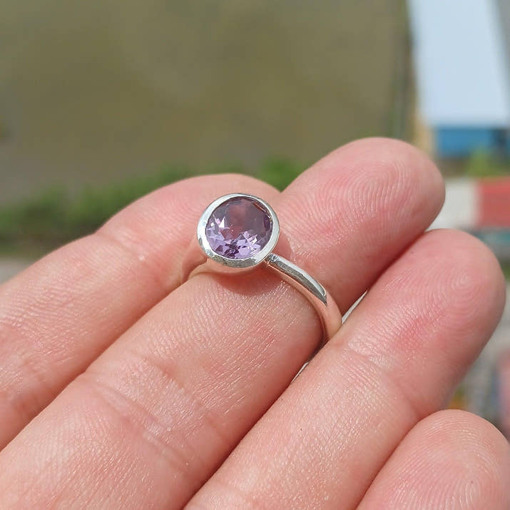 Amethyst Ring, Sterling Silver Ring, Solitaire Ring, Purple Amethyst, handmade silver ring, gemstone silver ring, gift for her - Size 7.5-1