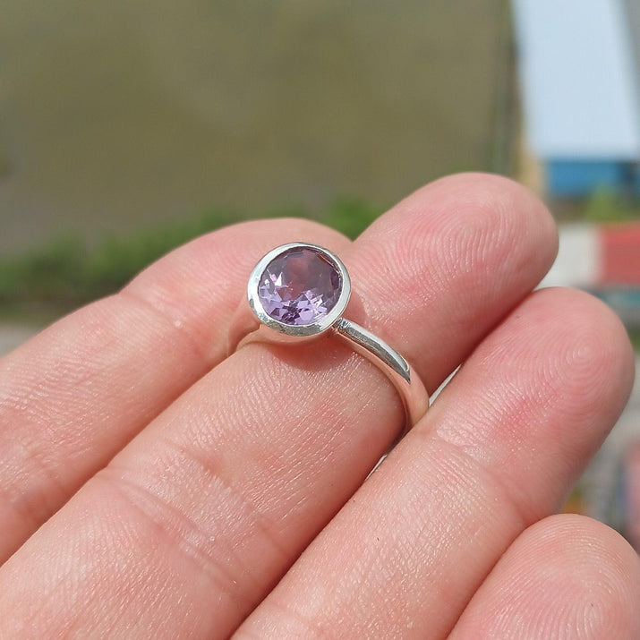 Amethyst Ring, Sterling Silver Ring, Solitaire Ring, Purple Amethyst, handmade silver ring, gemstone silver ring, gift for her - Size 7.5-1
