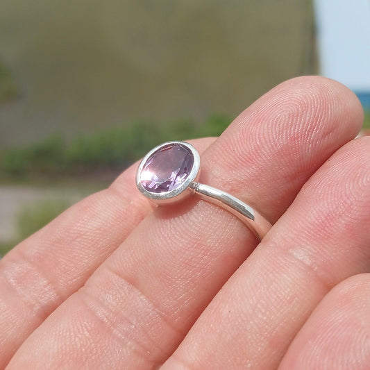 Amethyst Ring, Sterling Silver Ring, Solitaire Ring, Purple Amethyst, handmade silver ring, gemstone silver ring, gift for her - Size 7.5-0