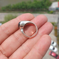 Diopside Men's Ring, Men's Sterling Silver Ring, 4 Rays black Star Diopside, handmade silver ring, unique design, oval stone ring - Size 7-2