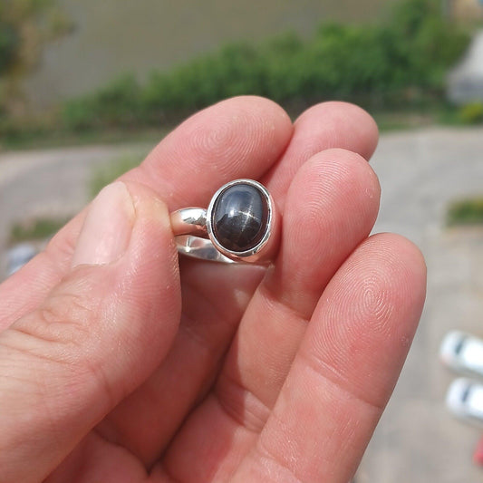 Diopside Men's Ring, Men's Sterling Silver Ring, 4 Rays black Star Diopside, handmade silver ring, unique design, oval stone ring - Size 7-0