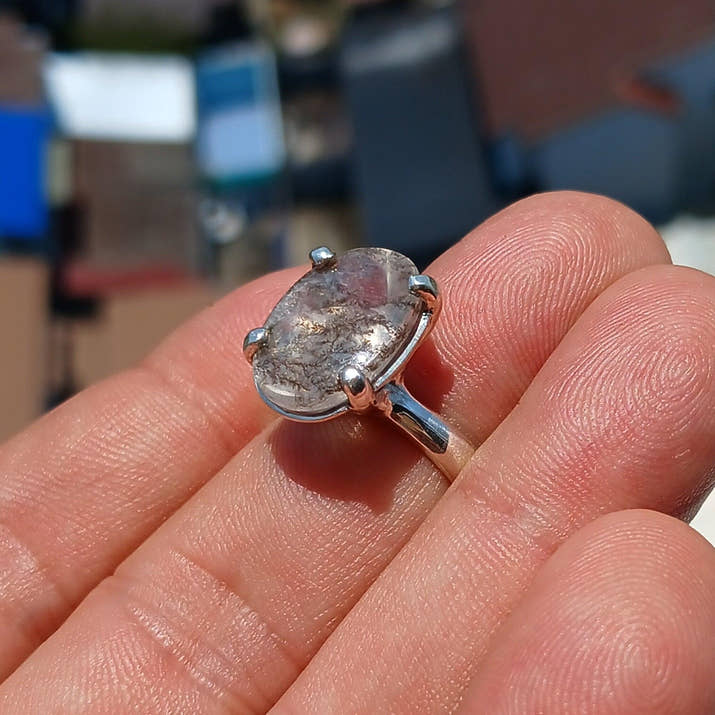 Scenic Dendrite Silver Ring, Sterling Silver ring, Solitaire Ring, Oval Cut Scenic Dendrite Agate, Handmade Silver ring, Unique Gift, size 7-1