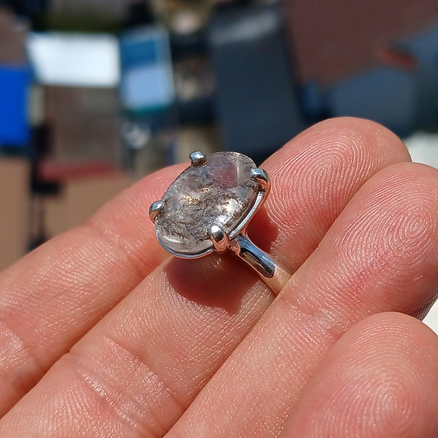 Scenic Dendrite Silver Ring, Sterling Silver ring, Solitaire Ring, Oval Cut Scenic Dendrite Agate, Handmade Silver ring, Unique Gift, size 7-1