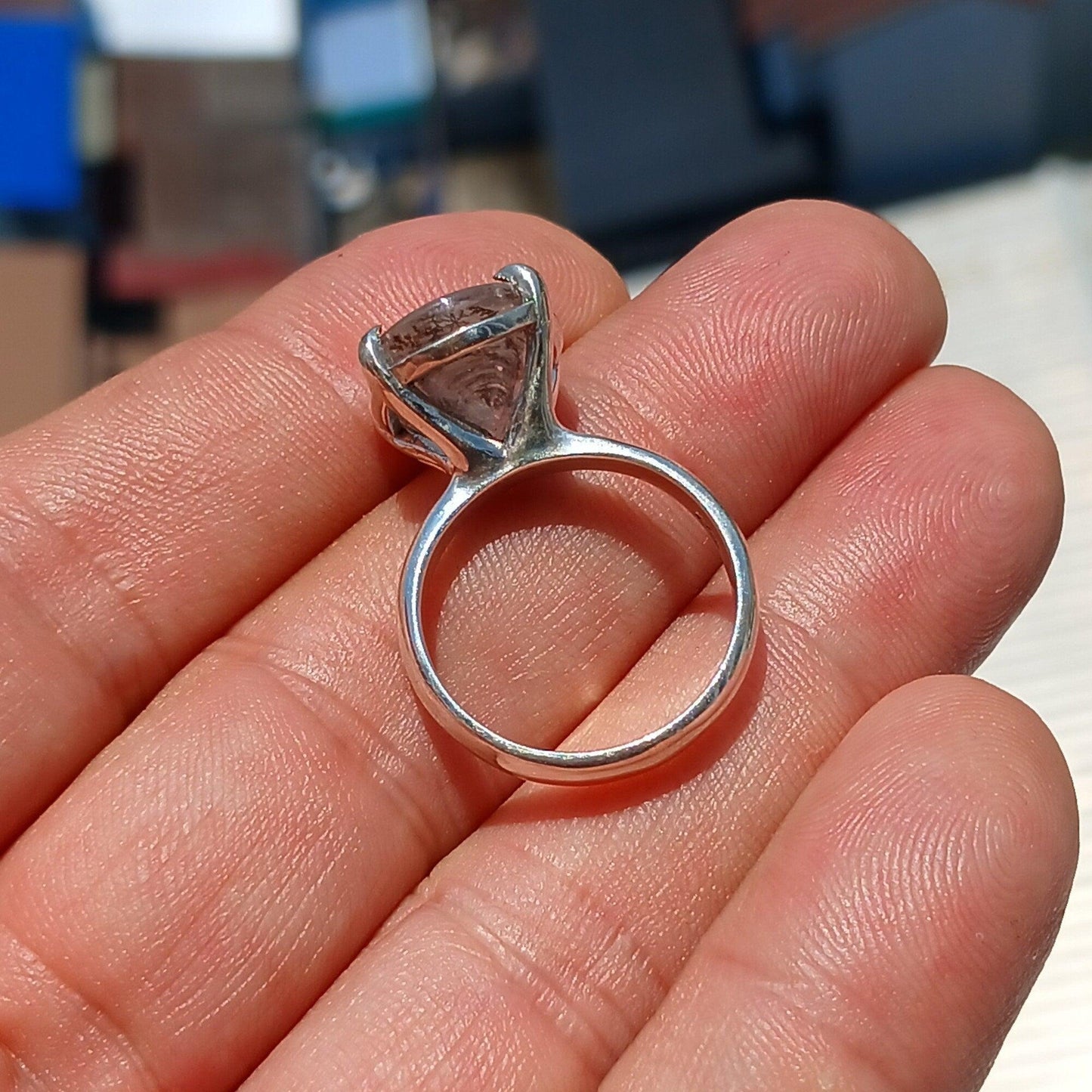 Scenic Dendrite Silver Ring, Sterling Silver ring, Solitaire Ring, Oval Cut Scenic Dendrite Agate, Handmade Silver ring, Unique Gift, size 7-2