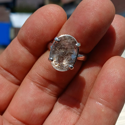 Scenic Dendrite Silver Ring, Sterling Silver ring, Solitaire Ring, Oval Cut Scenic Dendrite Agate, Handmade Silver ring, Unique Gift, size 7-0