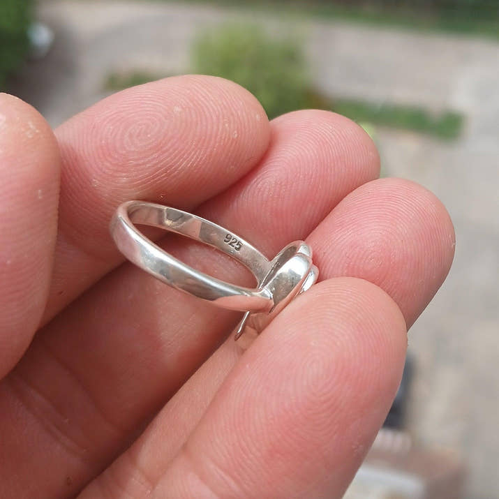 Black Star Sapphire Ring, Sterling Silver Ring, Heart shaped Ring, Black Sapphire Ring, Gift, Unique Design, Star Sapphire Ring - size 7-1