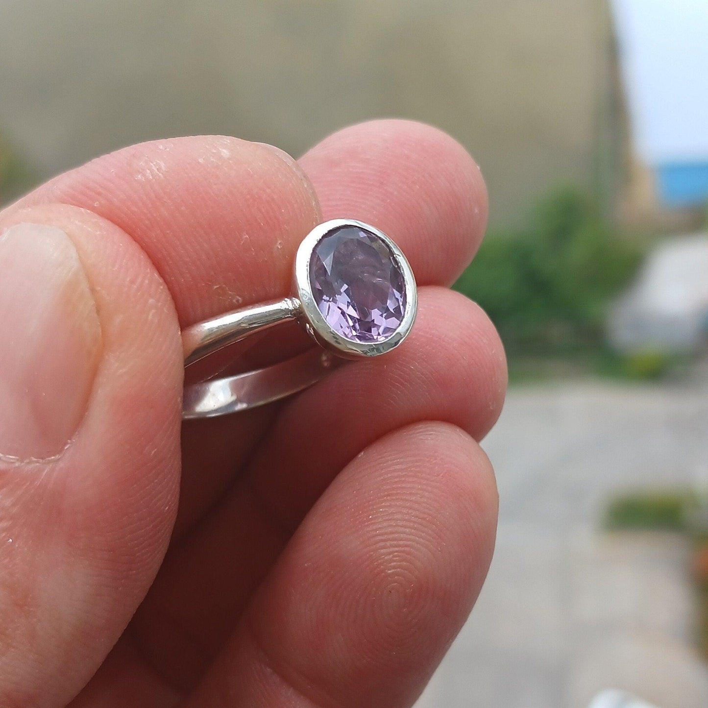 Amethyst Ring, Sterling Silver Ring, Solitaire Ring, Purple Amethyst, handmade silver ring, gemstone silver ring, gift for her - Size 7.5-3
