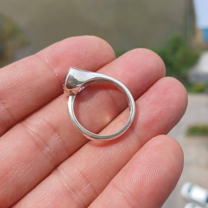 Amethyst Ring, Sterling Silver Ring, Solitaire Ring, Purple Amethyst, handmade silver ring, gemstone silver ring, gift for her - Size 7.5-4