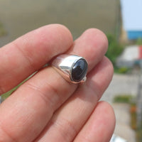 Diopside Men's Ring, Men's Sterling Silver Ring, 4 Rays black Star Diopside, handmade silver ring, unique design, oval stone ring - Size 7-4