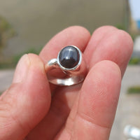Diopside Men's Ring, Men's Sterling Silver Ring, 4 Rays black Star Diopside, handmade silver ring, unique design, oval stone ring - Size 7-1